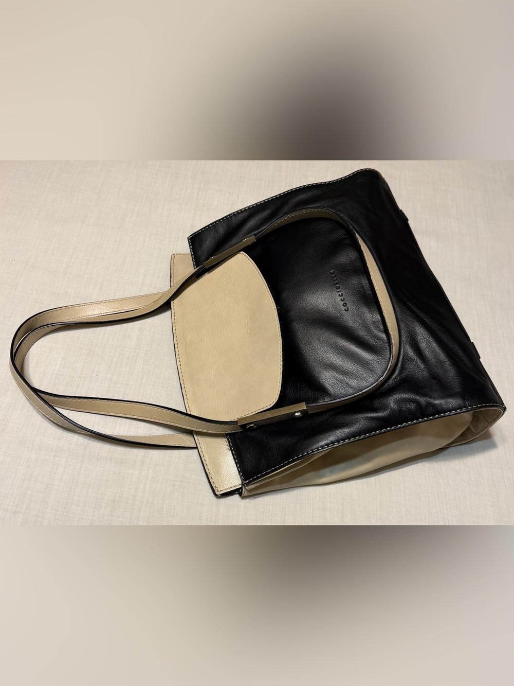 Coccinelle Two-Tone Black & Beige Leather Shoulder Bag